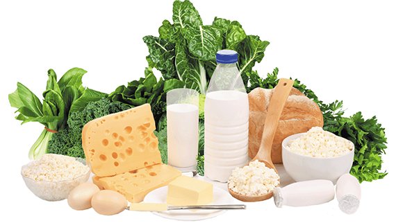 Lácteos, huevos y verduras de hoja verde