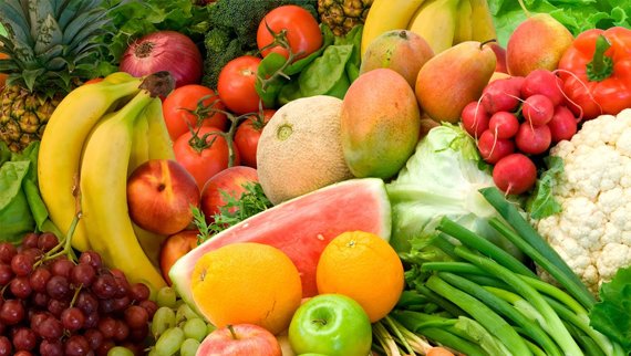 Frutas y verduras variadas, de todo tipo